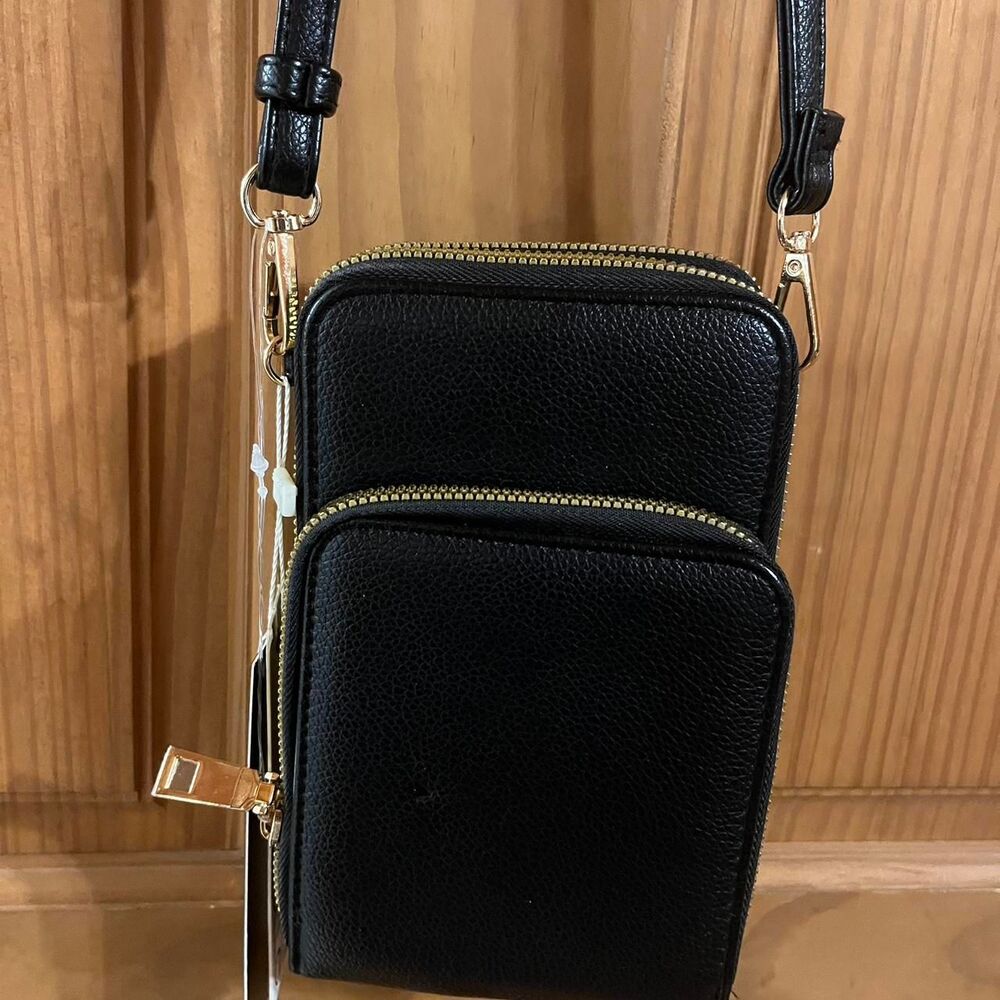 Women's Crossbody Shoulder Bag Faux Leather Black/Gold